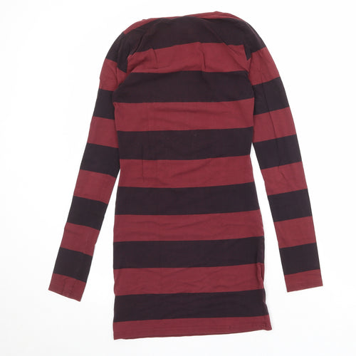 Divided by H&M Womens Red Striped Cotton Jumper Dress Size 10 Round Neck Pullover