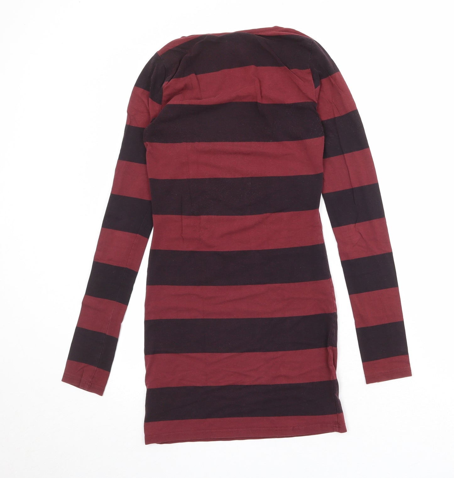 Divided by H&M Womens Red Striped Cotton Jumper Dress Size 10 Round Neck Pullover
