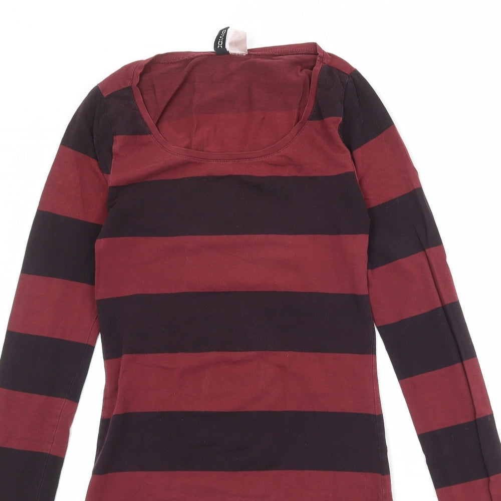 Divided by H&M Womens Red Striped Cotton Jumper Dress Size 10 Round Neck Pullover