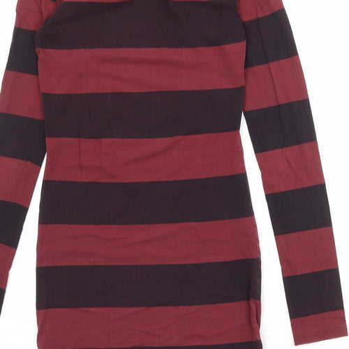 Divided by H&M Womens Red Striped Cotton Jumper Dress Size 10 Round Neck Pullover