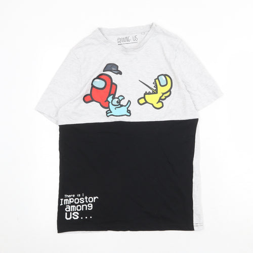 Among Us Boys Grey Cotton Basic T-Shirt Size 13-14 Years Round Neck Pullover - Imposter Among Us...