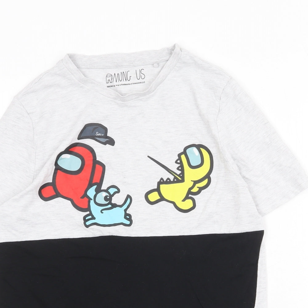Among Us Boys Grey Cotton Basic T-Shirt Size 13-14 Years Round Neck Pullover - Imposter Among Us...