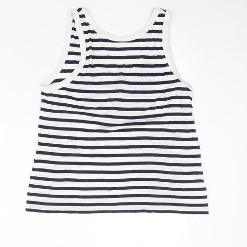 ASOS Womens White Striped Viscose Basic Tank Size 6 Round Neck