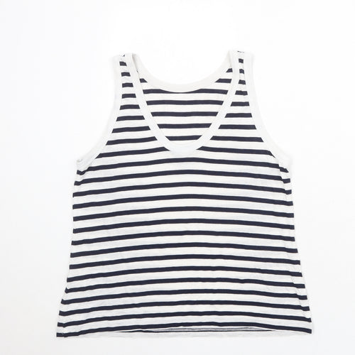 ASOS Womens White Striped Viscose Basic Tank Size 6 Round Neck