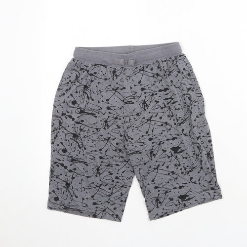 NEXT Boys Grey Geometric Cotton Sweat Shorts Size 10 Years Regular Drawstring