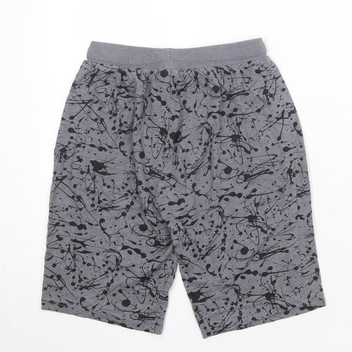 NEXT Boys Grey Geometric Cotton Sweat Shorts Size 10 Years Regular Drawstring