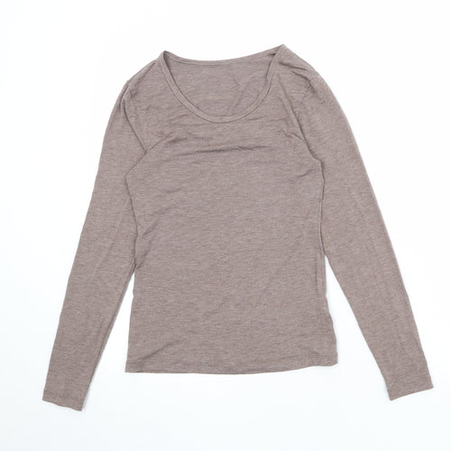 Marks and Spencer Womens Brown Acrylic Basic T-Shirt Size 12 Round Neck