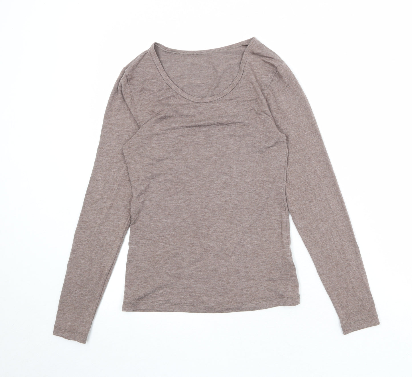 Marks and Spencer Womens Brown Acrylic Basic T-Shirt Size 12 Round Neck