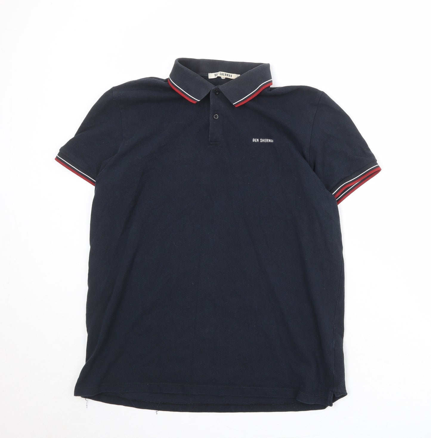 Ben Sherman Mens Blue 100% Cotton Polo Size XL Collared Button