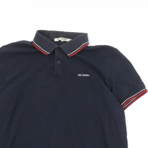 Ben Sherman Mens Blue 100% Cotton Polo Size XL Collared Button