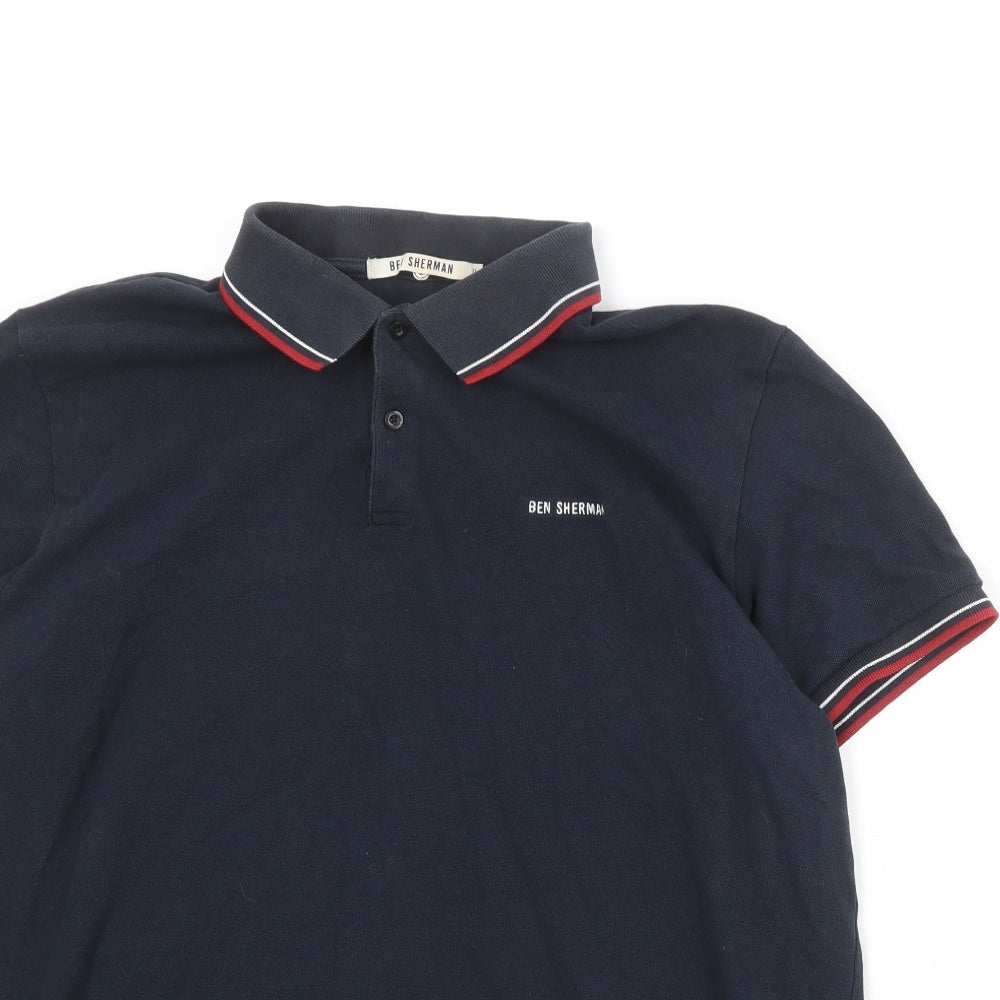Ben Sherman Mens Blue 100% Cotton Polo Size XL Collared Button