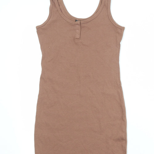 Zara Womens Brown Polyester Tank Dress Size M Round Neck Snap