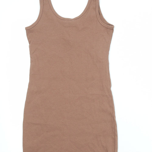 Zara Womens Brown Polyester Tank Dress Size M Round Neck Snap