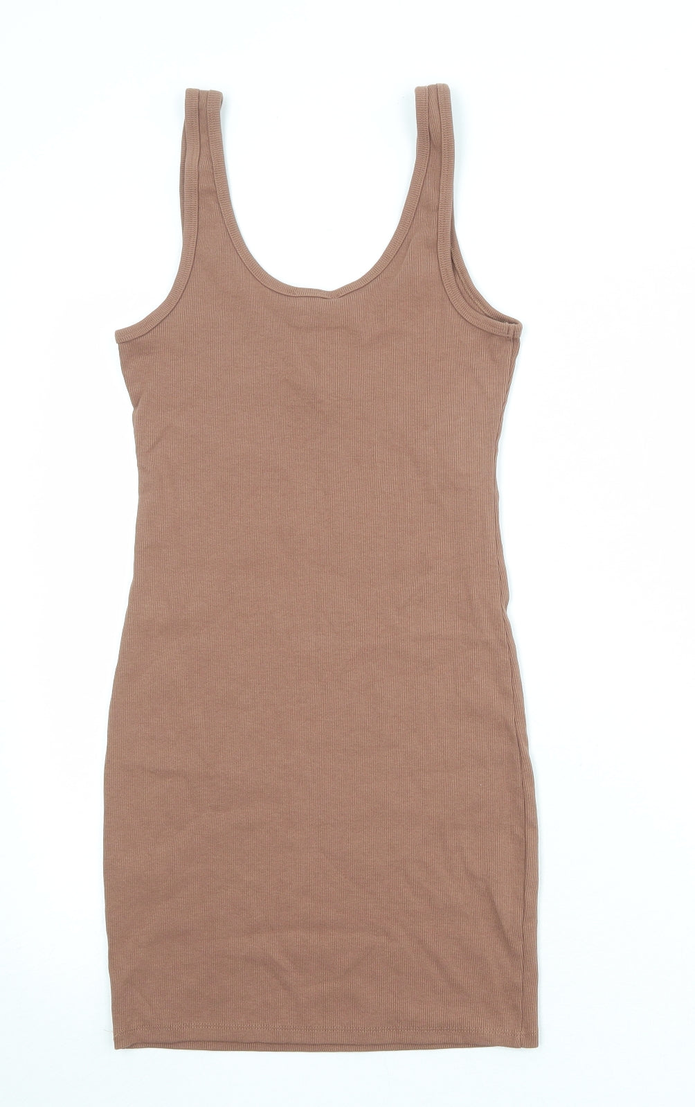 Zara Womens Brown Polyester Tank Dress Size M Round Neck Snap