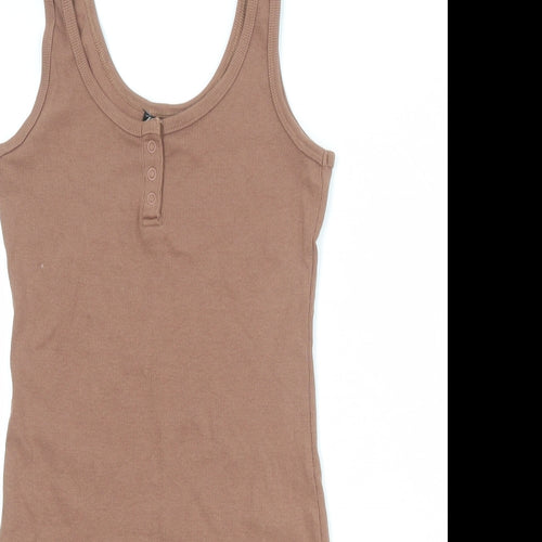 Zara Womens Brown Polyester Tank Dress Size M Round Neck Snap