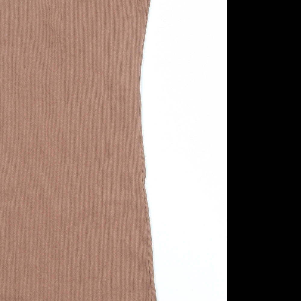Zara Womens Brown Polyester Tank Dress Size M Round Neck Snap