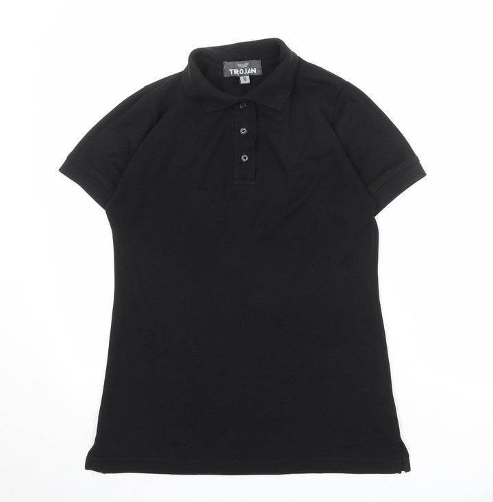 Trojan Womens Black Polyester Basic Polo Size 10 Collared