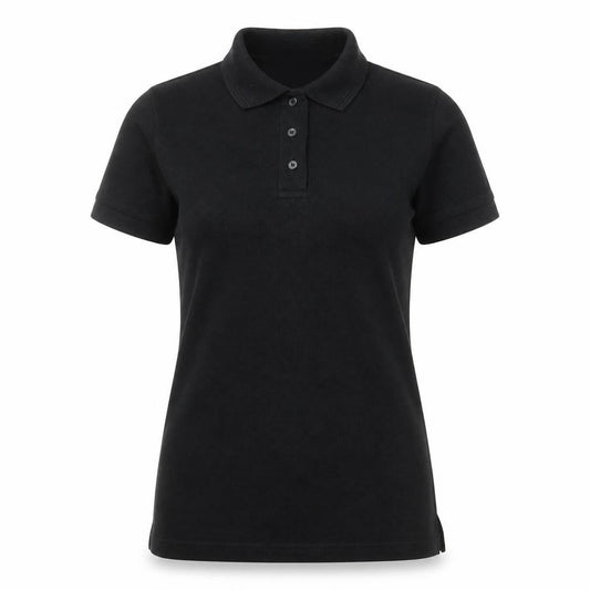Front view of Trojan women’s black polyester basic polo, size UK 10, collared