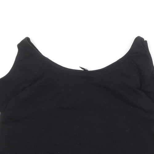 New Look Womens Black Herringbone 100% Cotton Basic Blouse Size 6 Round Neck - Cold Shoulder, Lace Detail