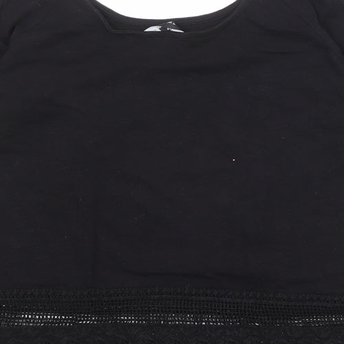 New Look Womens Black Herringbone 100% Cotton Basic Blouse Size 6 Round Neck - Cold Shoulder, Lace Detail