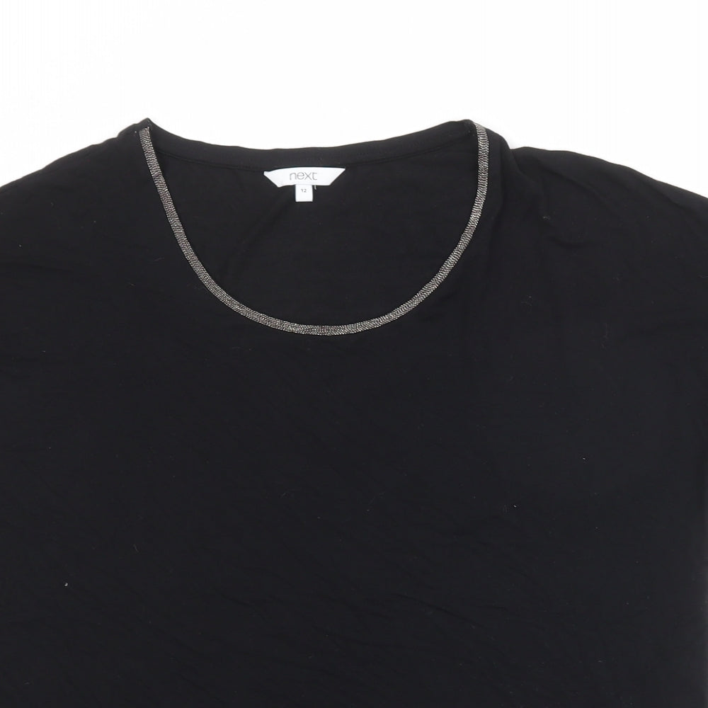 NEXT Womens Black Viscose Basic T-Shirt Size 12 Round Neck
