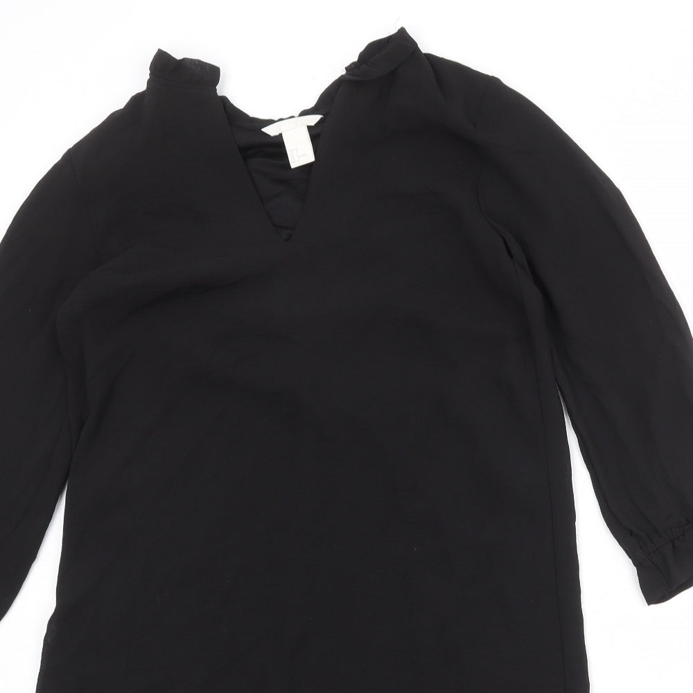 H&M Womens Black Polyester A-Line Size 10 V-Neck Pullover