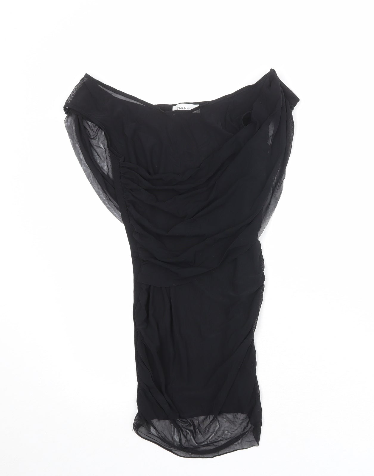 Zara Womens Black Polyester Basic Blouse Size S Boat Neck
