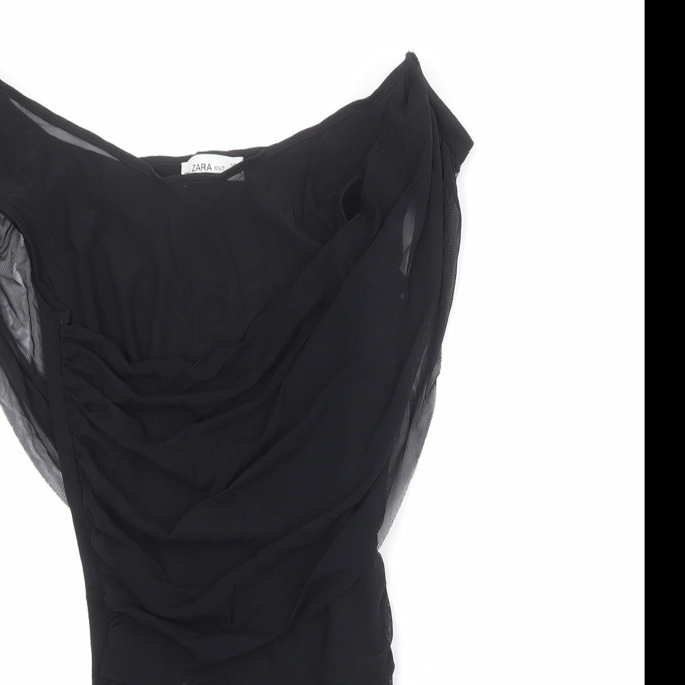 Zara Womens Black Polyester Basic Blouse Size S Boat Neck