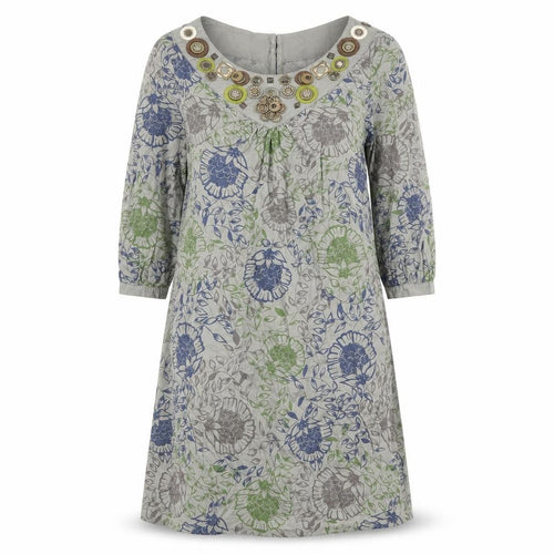 NEXT Womens Multicoloured Geometric 100% Cotton A-Line Size 10 Boat Neck Button - Embellished Neckline