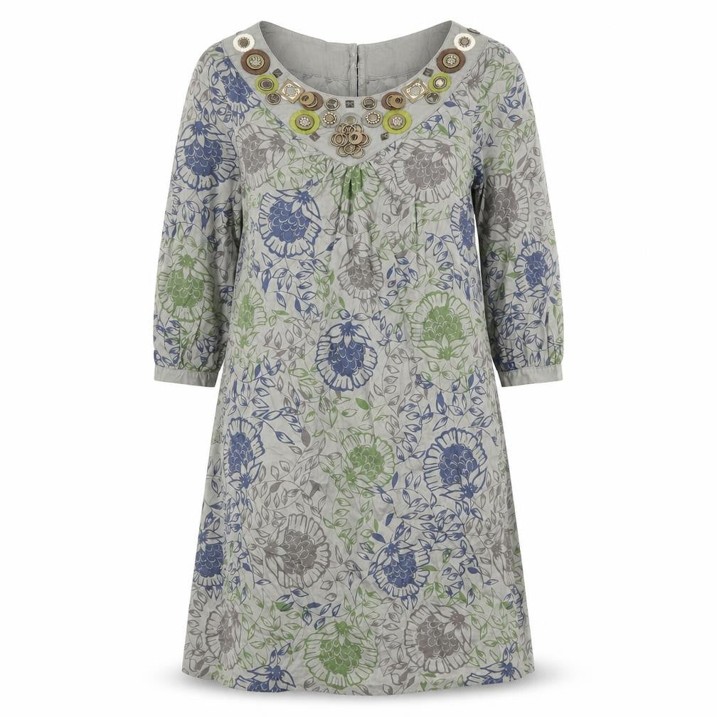 NEXT Womens Multicoloured Geometric 100% Cotton A-Line Size 10 Boat Neck Button - Embellished Neckline