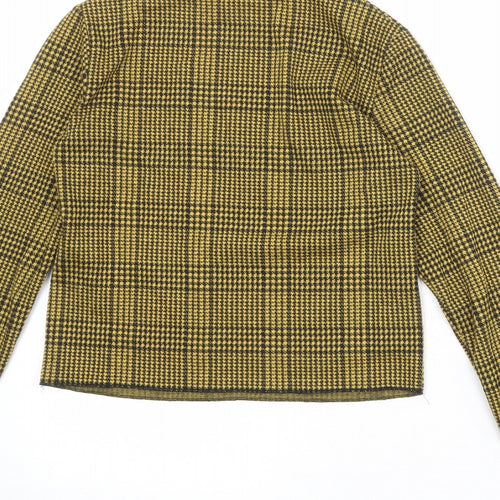 Bershka Womens Yellow Check Polyester Basic T-Shirt Size S High Neck
