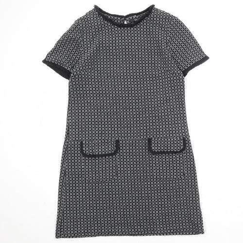 Quiz Womens Black Geometric Polyester A-Line Size 12 Round Neck Button