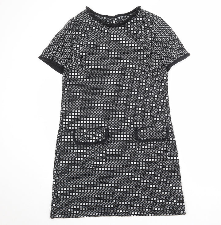Quiz Womens Black Geometric Polyester A-Line Size 12 Round Neck Button