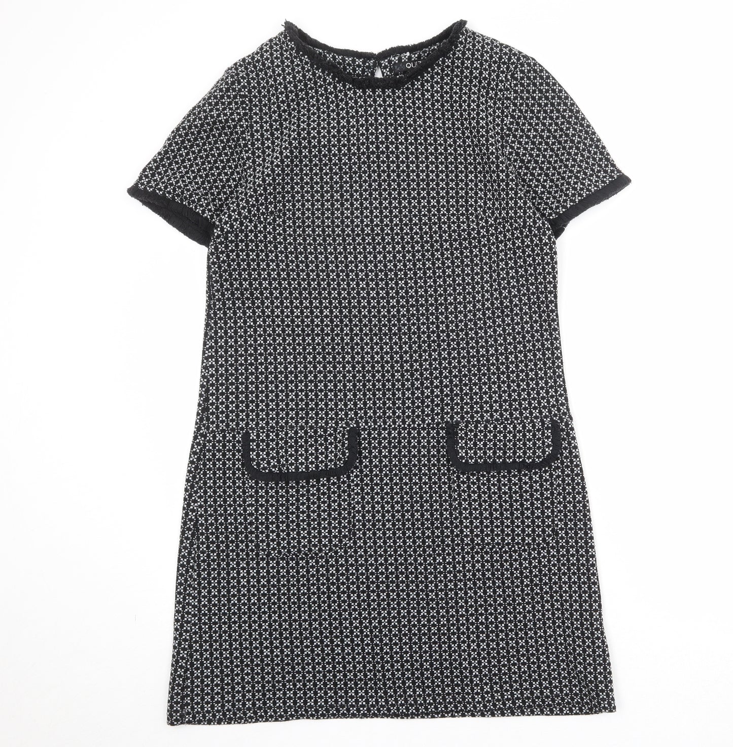Quiz Womens Black Geometric Polyester A-Line Size 12 Round Neck Button