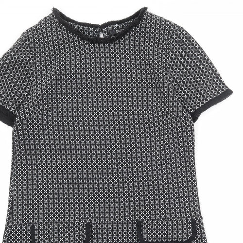 Quiz Womens Black Geometric Polyester A-Line Size 12 Round Neck Button