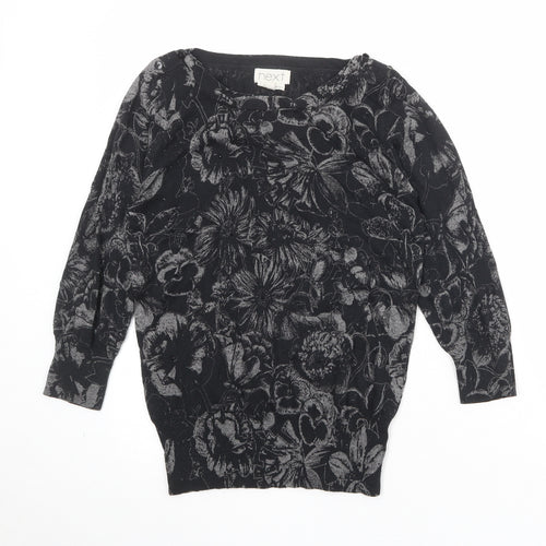 NEXT Womens Black Boat Neck Floral Cotton Pullover Jumper Size 10