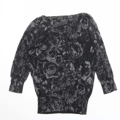 NEXT Womens Black Boat Neck Floral Cotton Pullover Jumper Size 10