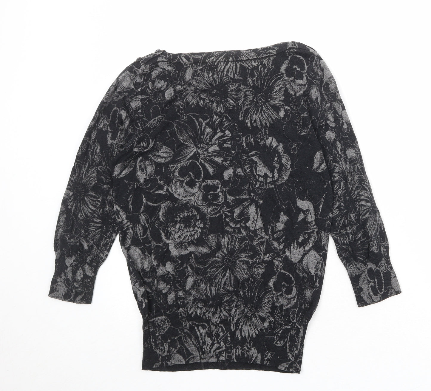 NEXT Womens Black Boat Neck Floral Cotton Pullover Jumper Size 10