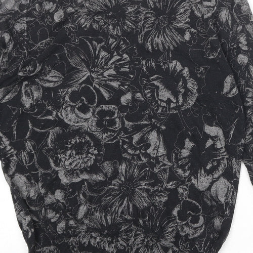 NEXT Womens Black Boat Neck Floral Cotton Pullover Jumper Size 10