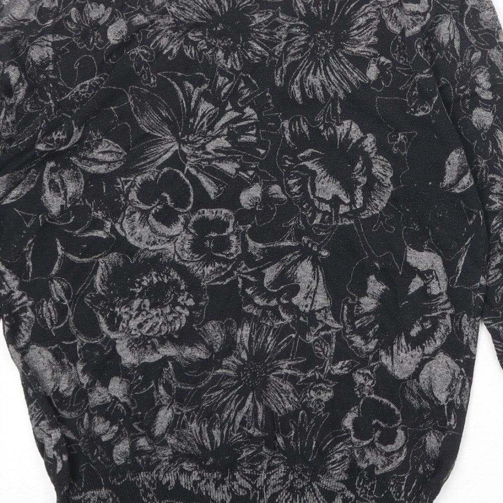 NEXT Womens Black Boat Neck Floral Cotton Pullover Jumper Size 10