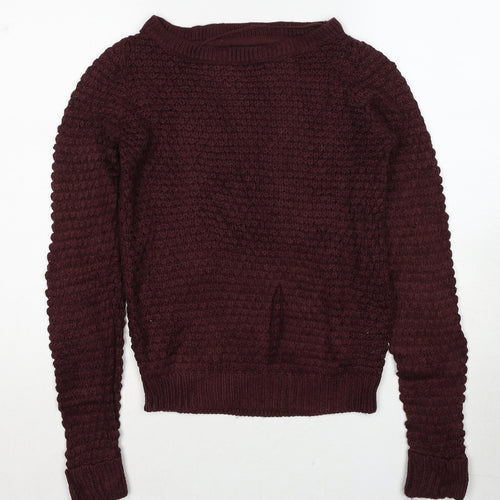 VERO MODA Womens Red Boat Neck Acrylic Pullover Jumper Size S
