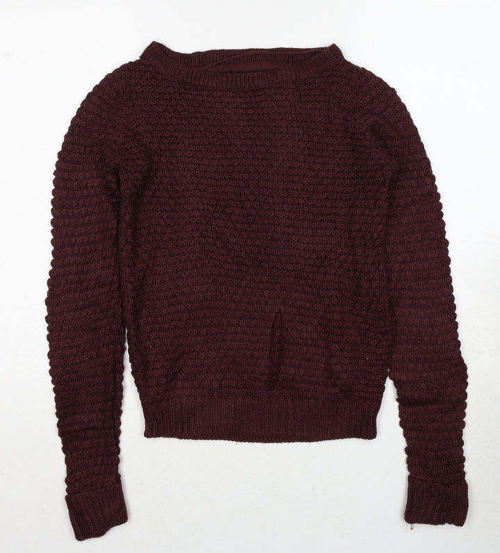 VERO MODA Womens Red Boat Neck Acrylic Pullover Jumper Size S