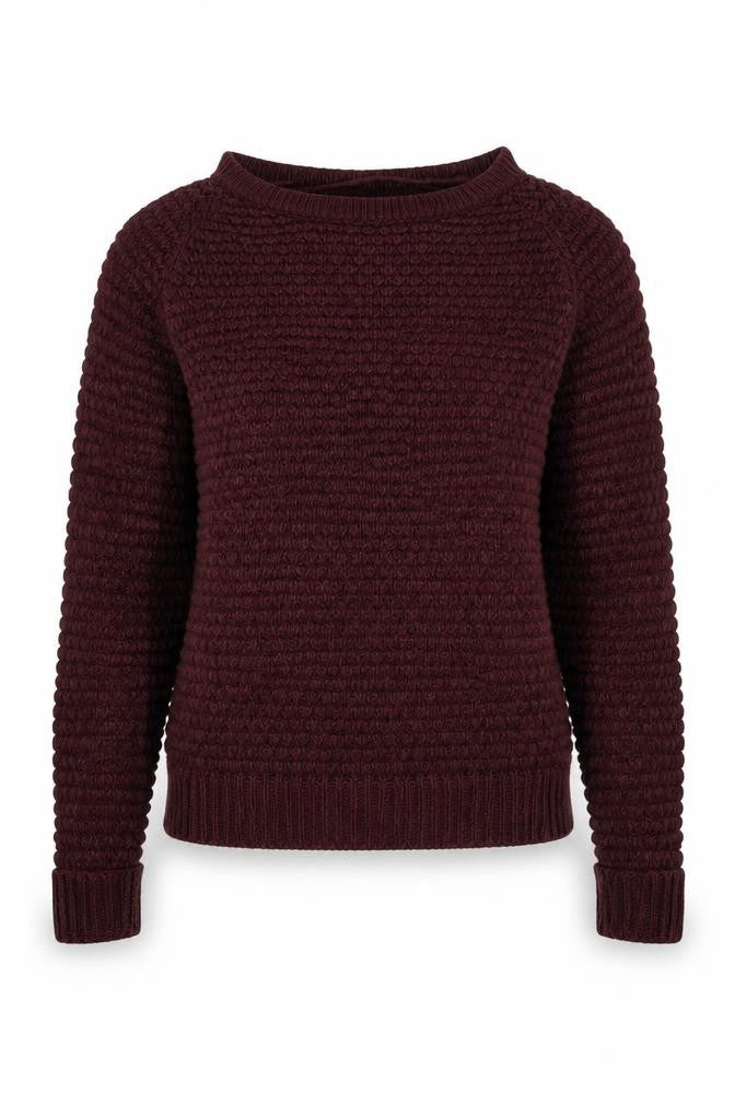 Front view of Vero Moda women’s red boat neck acrylic jumper, size S