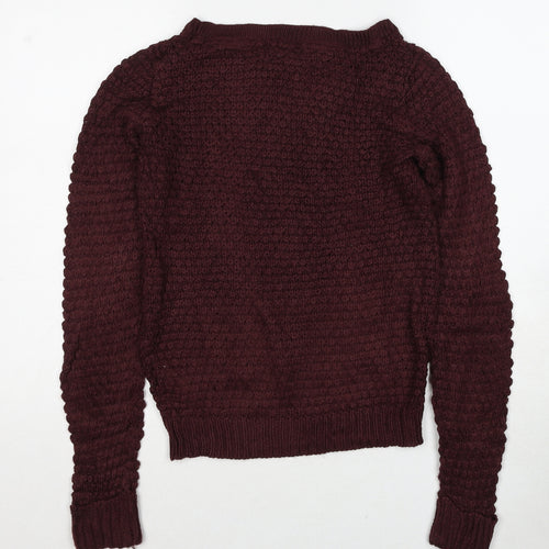 VERO MODA Womens Red Boat Neck Acrylic Pullover Jumper Size S