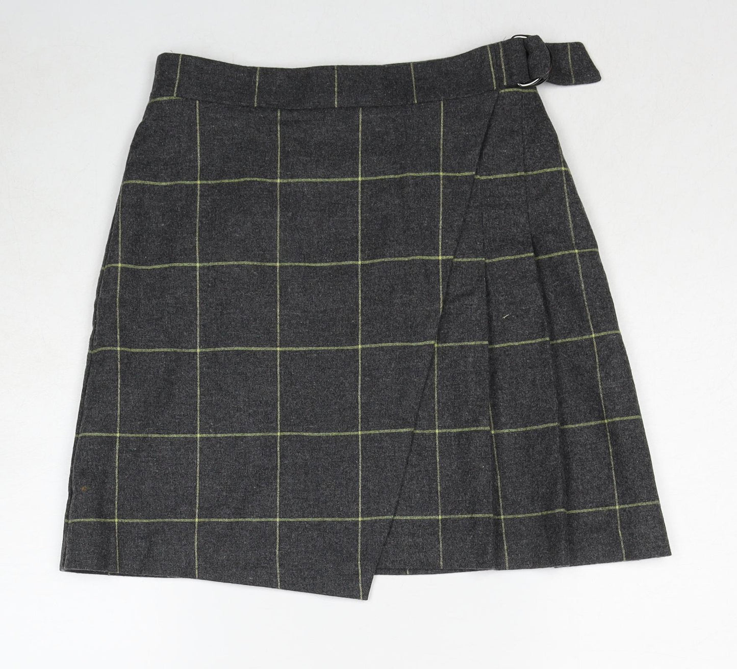 Marks and Spencer Womens Grey Check Wool A-Line Skirt Size 8 Zip