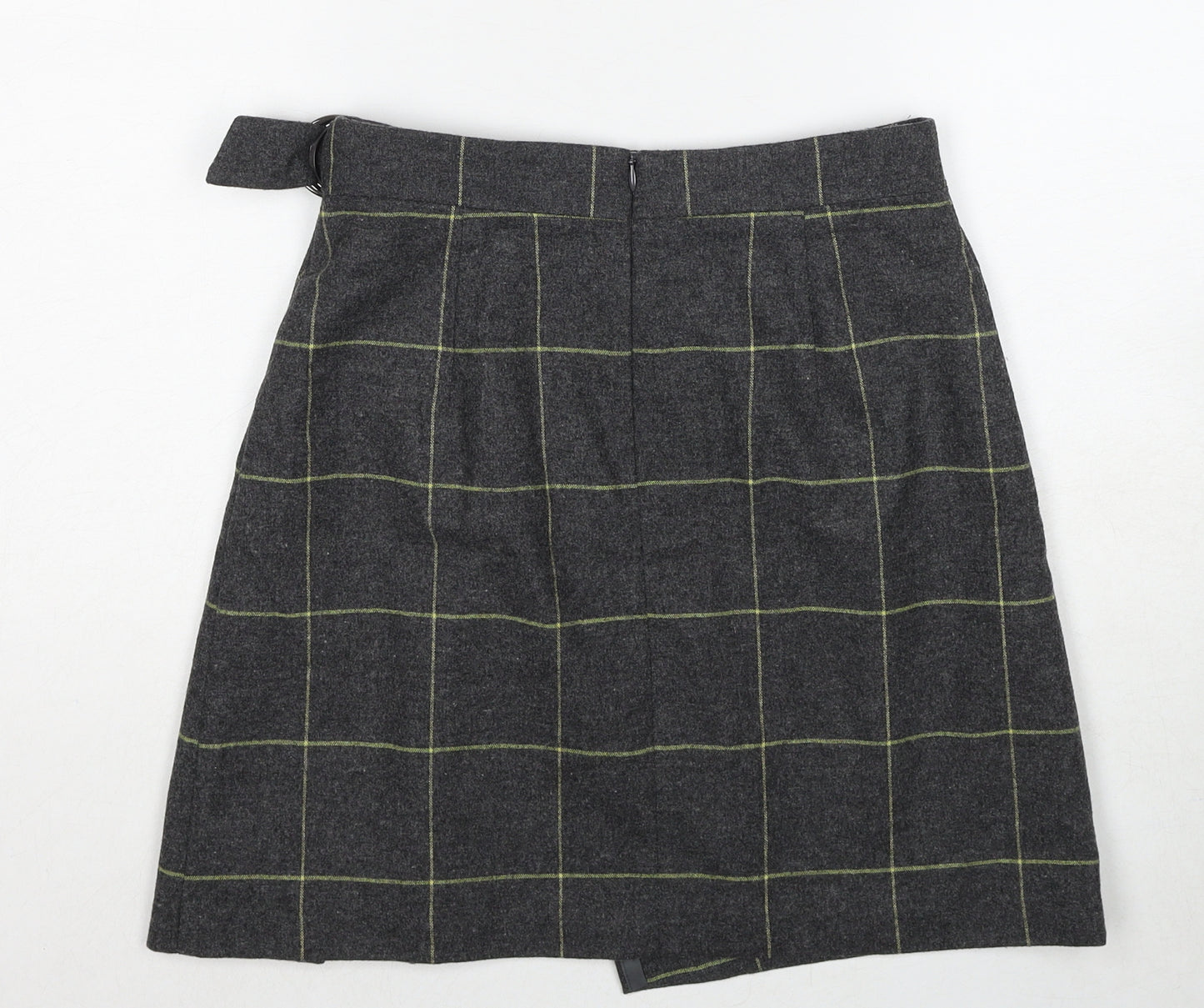 Marks and Spencer Womens Grey Check Wool A-Line Skirt Size 8 Zip