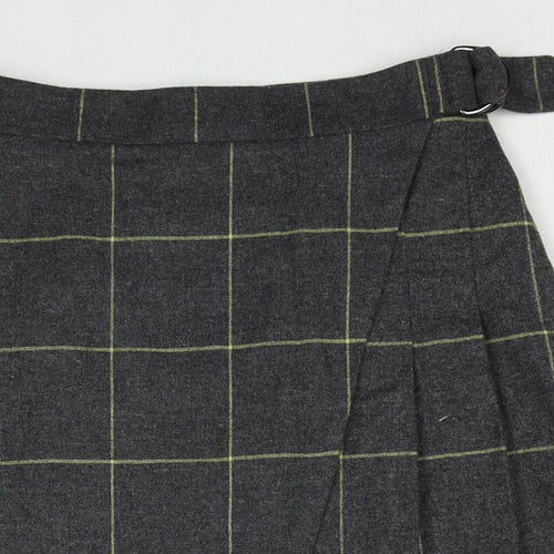 Marks and Spencer Womens Grey Check Wool A-Line Skirt Size 8 Zip