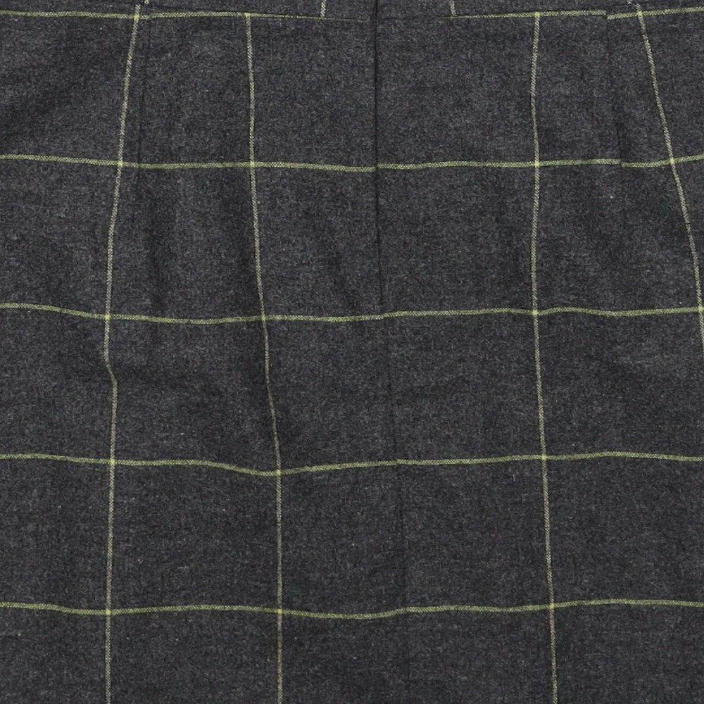 Marks and Spencer Womens Grey Check Wool A-Line Skirt Size 8 Zip