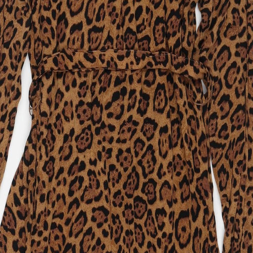 H&M Womens Brown Animal Print Viscose Shirt Dress Size M Collared Button - Leopard Pattern