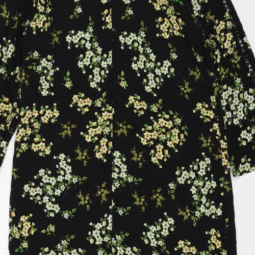 M&Co Womens Black Floral Polyester A-Line Size 12 Round Neck Button